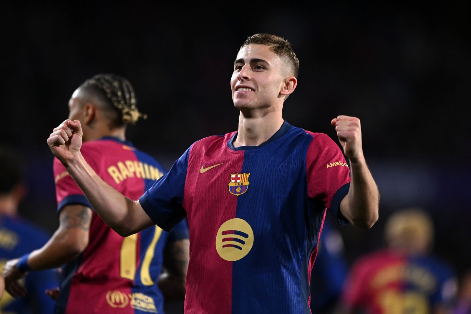 VALLADOLID, SPAIN - MAY 03: Fermin Lopez of FC Barcelona celebrates scoring his team's second goal during the LaLiga match between Real Valladolid CF and FC Barcelona at Jose Zorrilla on May 03, 2025 in Valladolid, Spain.