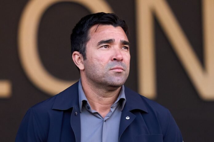 BARCELONA, SPAIN - MAY 11: FC Barcelona Director of Football Anderson Luis de Souza 'Deco' looks on from the presidential box prior to the LaLiga match between FC Barcelona and Real Madrid CF at Estadi Olimpic Lluis Companys on May 11, 2025 in Barcelona, Spain.