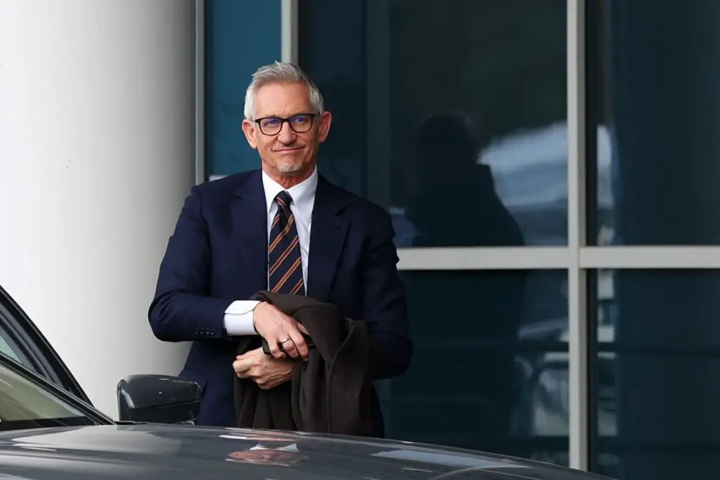 LEICESTER, ENGLAND - MARCH 11: Gary Lineker arrives at the stadium prior to the Premier League match between Leicester City and Chelsea FC at The King Power Stadium on March 11, 2023 in Leicester, England.