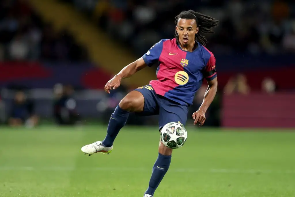 BARCELONA, SPAIN - APRIL 30: Jules Kounde of FC Barcelona during the UEFA Champions League 2024/25 Semi Final First Leg match between FC Barcelona and FC Internazionale Milano at Estadi Olimpic Lluis Companys on April 30, 2025 in Barcelona, Spain.
