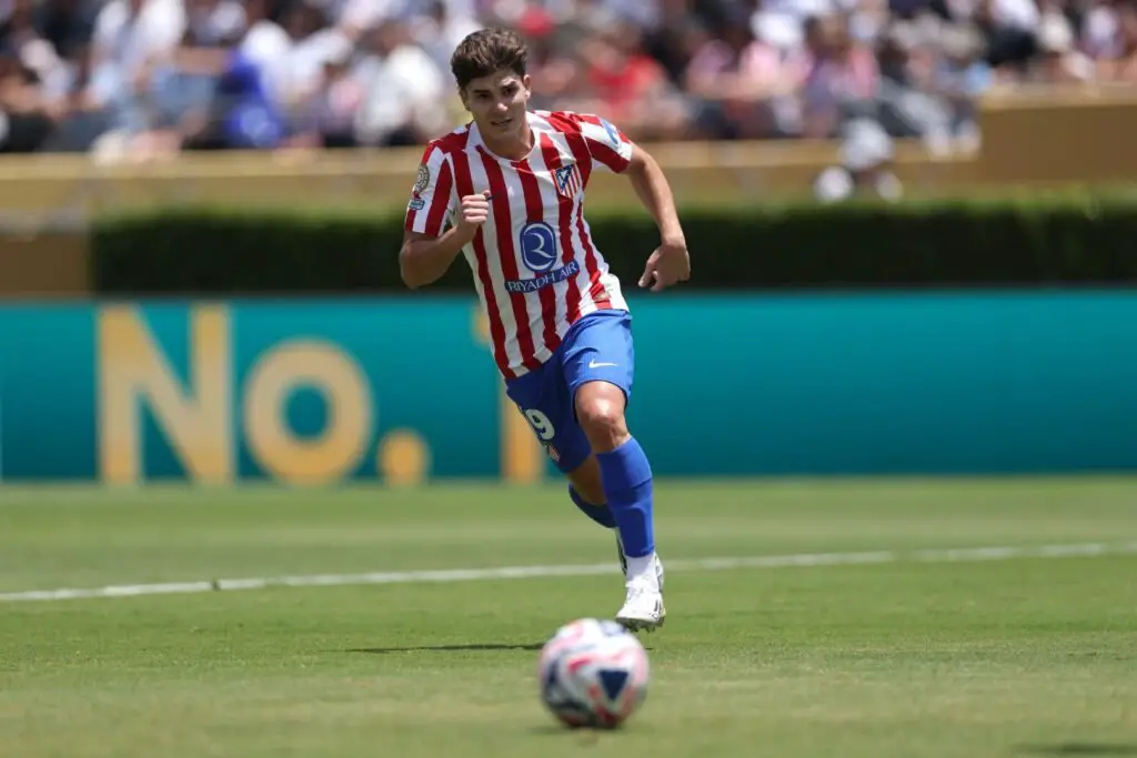 PASADENA, CALIFORNIA - JUNE 23: Julian Alvarez of Atletico De Madrid in action during the FIFA Club World Cup 2025 group B match between Club Atletico de Madrid and Botafogo FR at Rose Bowl Stadium on June 23, 2025 in Pasadena, California.