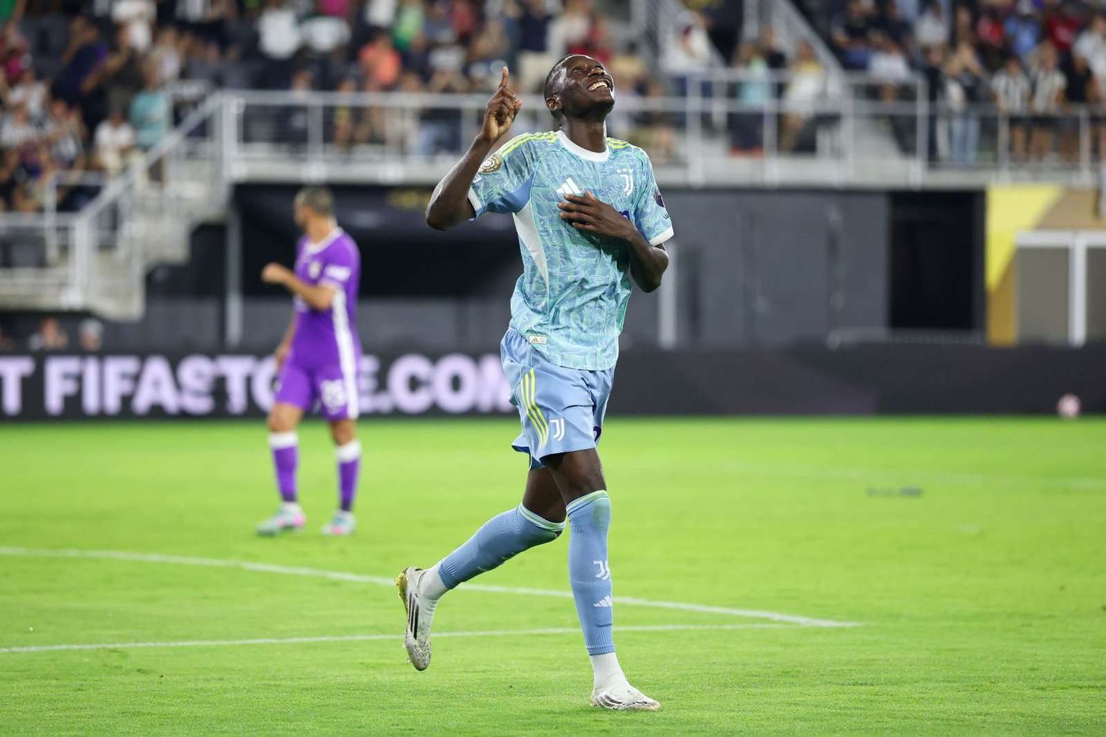 WASHINGTON, DC - JUNE 18: Randal Kolo Muani #20 of Juventus FC celebrates scoring his team's fourth goal during the FIFA Club World Cup 2025 group G match between Al Ain FC and Juventus FC at Audi Field on June 18, 2025 in Washington, DC.