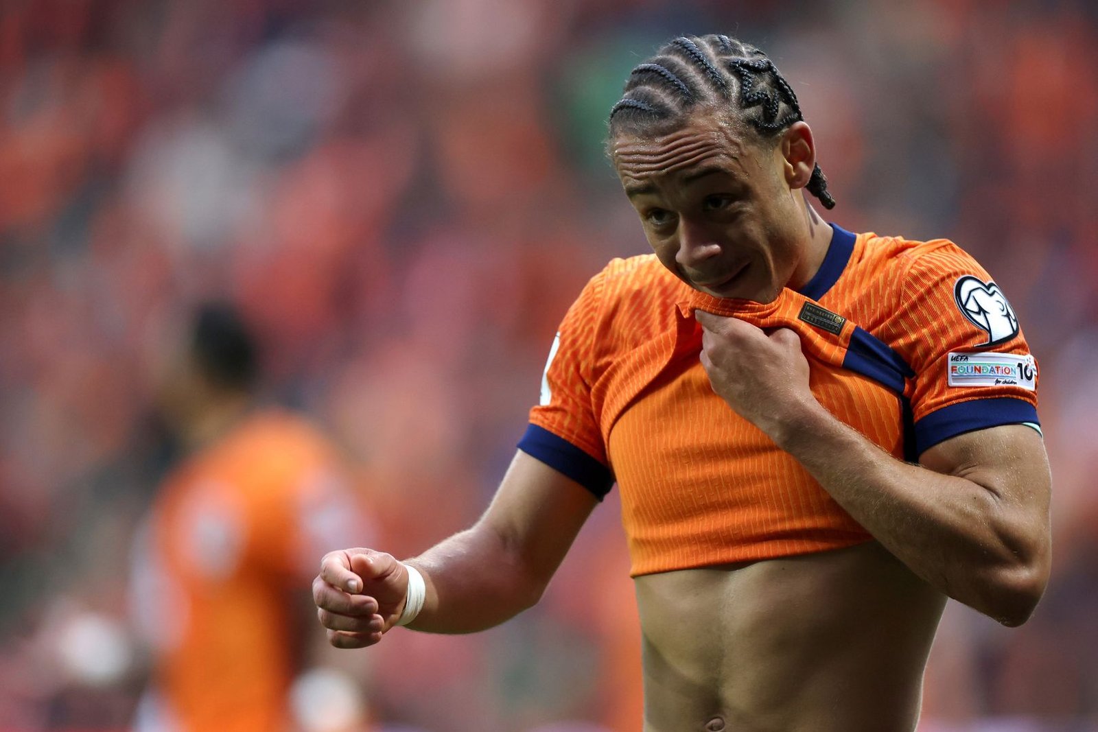 GRONINGEN, NETHERLANDS - JUNE 10: Xavi Simons of Netherlands looks on during the FIFA 2026 World Cup Qualifier Round One match between Netherlands and Malta at Euroborg Stadion on June 10, 2025 in Groningen, Netherlands.