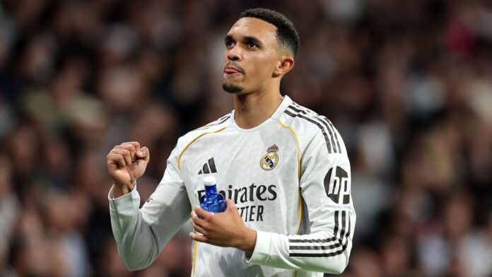 MADRID, SPAIN - MARCH 11: Trent Alexander-Arnold of Real Madrid reacts during the UEFA Champions League 2025/26 Round of 16 First Leg match between Real Madrid CF and Manchester City FC at Estadio Santiago Bernabeu on March 11, 2026 in Madrid, Spain.